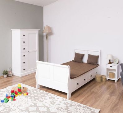 Casa Padrino Landhausstil Massivholz Kinderzimmer Möbel Set Weiß - 1 Einzelbett & 1 K