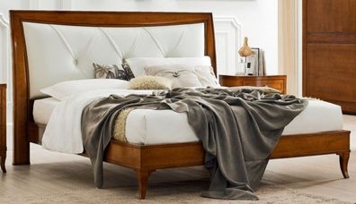 Casa Padrino Luxus Biedermeier Doppelbett Braun / Weiß 188 x 219 x H. 128 cm - Massiv