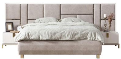 Casa Padrino Luxus Massivholz Schlafzimmer Set Grau / Weiß / Gold - 1 Doppelbett mit