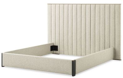 Casa Padrino Luxus Doppelbett Rahmen mit Kopfteil Naturfarben / Messing / Anthrazitgr