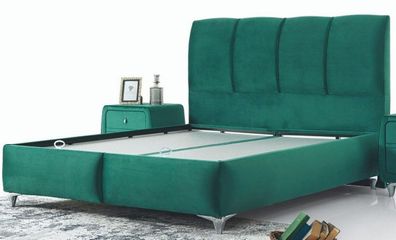 Casa Padrino Luxus Doppelbett Grün / Silber - Modernes Massivholz Bett - Moderne Schl