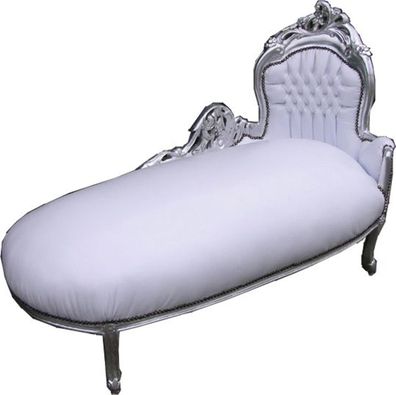 Barock Chaiselongue "King" Weiß/Silber Lederoptik