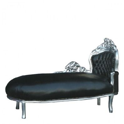 Barock Chaiselounge King Schwarz Lederoptik / Silber
