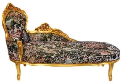 Casa Padrino Barock Chaiselongue Gobelin Muster / Gold - Möbel Lounge Liege Recamiere