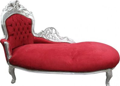 Casa Padrino Barock Chaiselongue Bordeaux Rot / Silber - Lounge Liege Recamiere Möbel