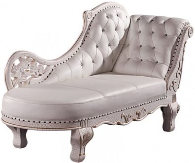 Casa Padrino Barock Chaiselongue Antik Weiß / Echt Leder Chaise Lonque