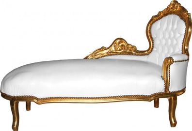 Casa Padrino Barock Chaiselongue Weiß/Gold Lederoptik