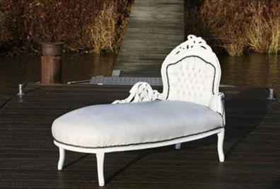Casa Padrino Barock Chaiselongue Weiß/Weiß Lederoptik