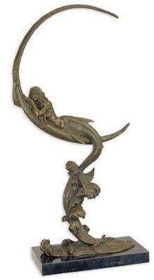 Casa Padrino Luxus Bronzefigur Halbmond & Meerjungfrau Bronzefarben / Schwarz 32,7 x