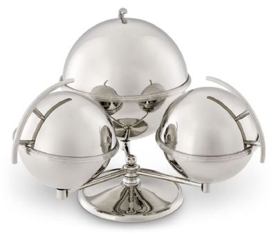 Casa Padrino Luxus Servierschüssel 3er Set mit Ständer Silber 35,5 x 32,5 x H. 23,5