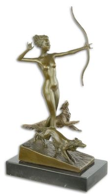 Casa Padrino Luxus Bronze Skulptur Frau mit Bogen und Hunden Bronze / Gold / Schwarz