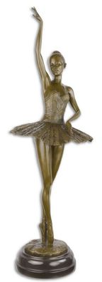 Casa Padrino Luxus Bronze Skulptur mit Marmorsockel Ballerina Bronze / Schwarz 22 x 2