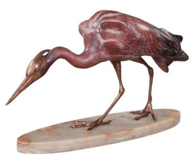 Casa Padrino Luxus Bronzefigur Reiher Mehrfarbig 78 x 21 x H. 45 cm - Luxus Bronze Sk