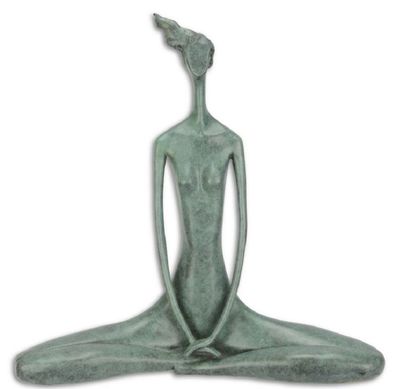 Casa Padrino Designer Bronzefigur Yoga Frau Blau 42,3 x 15,5 x H. 41,8 cm - Luxus Dek