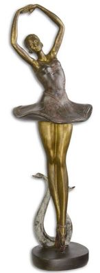 Casa Padrino Deko Skulptur Ballerina Antik Gold / Braun 19 x 17 x H. 59,8 cm - Polyre