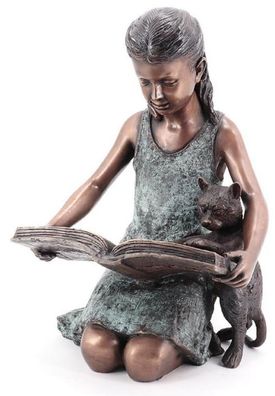 Casa Padrino Luxus Bronze Deko Skulptur Mädchen mit Katze Bronzefarben / Mintgrün 33