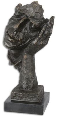 Casa Padrino Designer Kunstharz Skulptur Gesicht ruht auf Hand Bronze / Schwarz 15 x