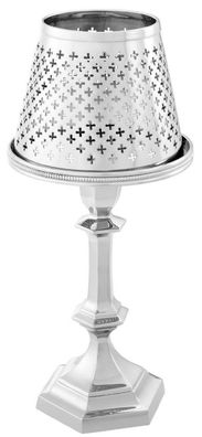 Casa Padrino Luxus Messing Teelichthalter mit Lampenschirm Silber Ø 16 x H. 36 cm - D