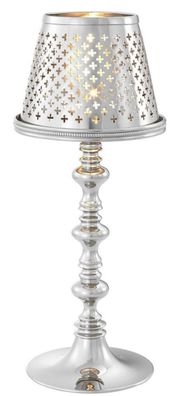 Casa Padrino Luxus Messing Teelichthalter mit Lampenschirm Silber Ø 16 x H. 39 cm - D
