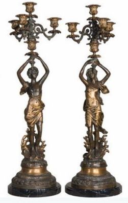 Casa Padrino Luxus Jugendstil Kerzenhalter Set Bronzefarben / Schwarz 23 x 20 x H. 69
