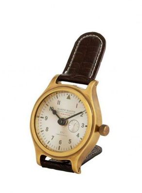 Casa Padrino Designer Luxus Uhr Messing finish mit braunem Leder 10 x H. 16 cm - Luxu