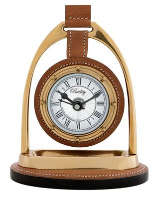 Casa Padrino Designer Uhr mit Büffelleder und Kompas auf der Rückseite 17 x 12,5 H. 2