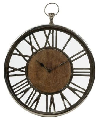 Casa Padrino Luxus Wanduhr im Design einer antiken Taschenuhr Silber / Naturfarben Ø