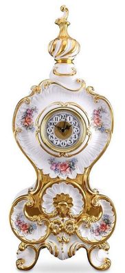 Casa Padrino Barock Tischuhr Weiß / Gold / Mehrfarbig 37 x 17 x H. 84 cm - Prunkvolle