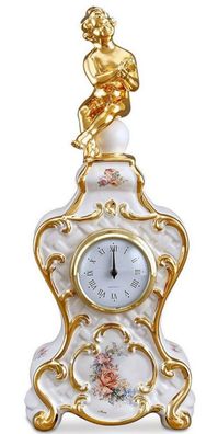 Casa Padrino Barock Tischuhr Weiß / Gold / Mehrfarbig 17 x 12 x H. 40 cm - Barock Dek