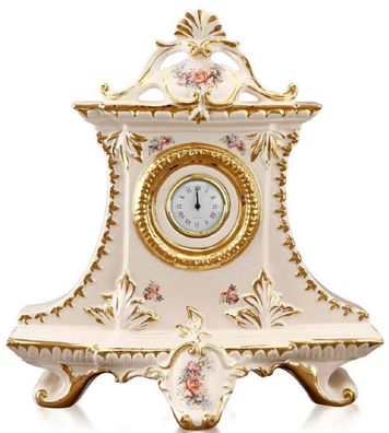 Casa Padrino Jugendstil Tischuhr Cremefarben / Gold / Mehrfarbig 43 x 16 x H. 45 cm