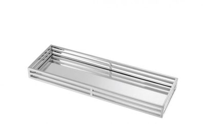 Casa Padrino Luxus Designer Edelstahl Tablett Nickel Finish 60 x 20 x H. 5,5 cm - Lux