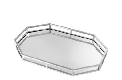 Casa Padrino Luxus Designer Edelstahl Tablett Nickel Finish 60 x 40 x H. 5 cm - Luxus