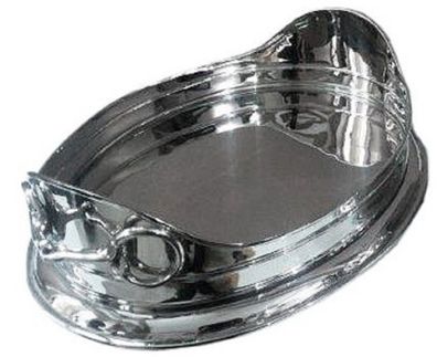 Casa Padrino Luxus Messing Horsebit Serviertablett Oval Silber 47 x 30 x H. 15 cm - L