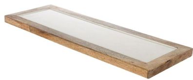 Casa Padrino Luxus Holz Keramik Deko Tablett Naturfaben / Creme 17 x 6 x H. 2 cm - De