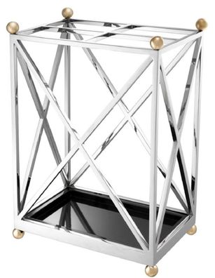 Casa Padrino Luxus Schirmständer Silber / Messingfarben / Schwarz 41,5 x 26,5 x H. 58