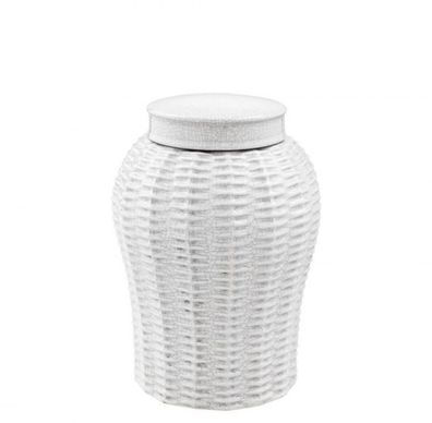 Casa Padrino Designer Keramik Vase mit Deckel Weiß Durchmesser 18 x H. 26 cm - Luxus
