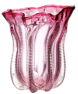Casa Padrino Designer Glas Blumenvase Rosa Ø 25 x H. 28 cm - Luxus Deko Vase