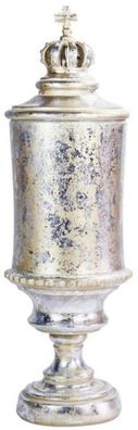 Casa Padrino Barock Vase mit Deckel und dekorativer Krone Antik Silber / Antik Gold Ø