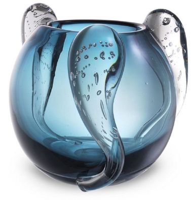 Casa Padrino Luxus Deko Glas Vase Blau Ø 23 x H. 24 cm - Elegante mundgeblasene Blume