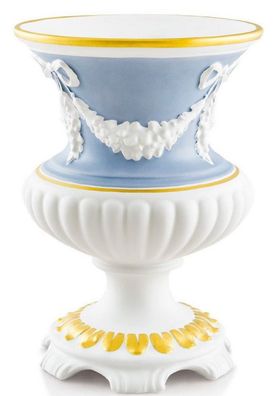Casa Padrino Barock Vase Weiß / Hellblau / Gold Ø 21 x H. 29 cm - Runde Barock Kerami
