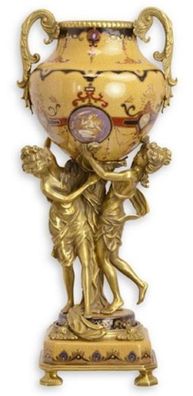 Casa Padrino Barock Deko Vase Beige / Mehrfarbig / Gold 21,1 x 17,7 x H. 48,2 cm - Pr