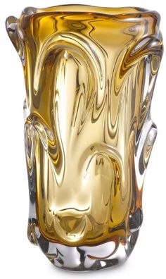 Casa Padrino Luxus Glas Vase Gelb Ø 20 x H. 31 cm - Moderne Deko Blumenvase