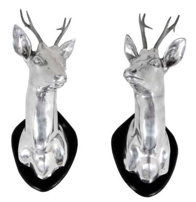 Casa Padrino Wanddekoration / Wandfiguren Hirsche Silber - Luxus Wandgeweihe