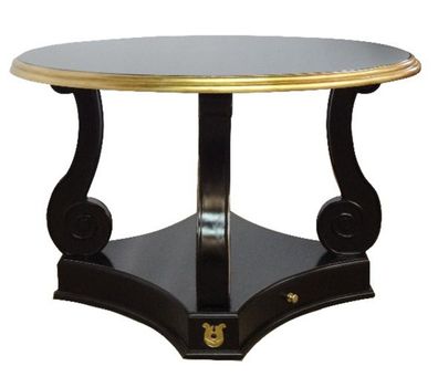 Casa Padrino Barock Esstisch Rund Schwarz / Gold Mahagony Holz 120 cm - Tisch