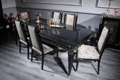 Casa Padrino Luxus Barock Esszimmer Set Silbergrau / Schwarz / Gold - 1 Esstisch und