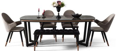 Casa Padrino Luxus Esszimmer Set Grau / Schwarz / Kupferfarben - 1 Esszimmertisch & 4