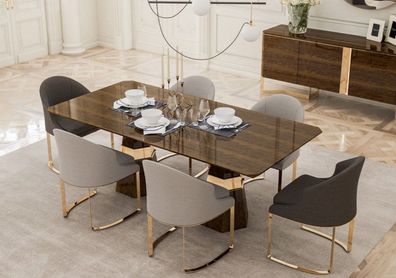 Casa Padrino Luxus Esszimmer Set - 1 Esszimmertisch & 6 Esszimmerstühle - Küchen Möbe