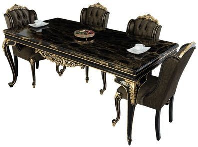 Casa Padrino Luxus Barock Esszimmer Set Schwarz / Gold - 1 Esszimmertisch & 6 Esszimm