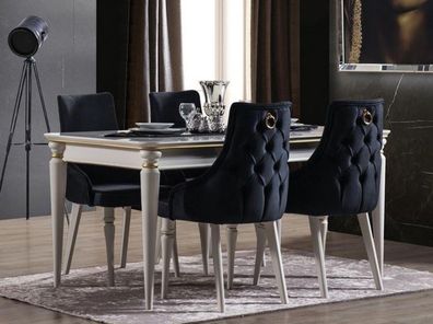 Casa Padrino Luxus Art Deco Esszimmer Set Dunkelblau / Weiß / Gold - 1 ausziehbarer E