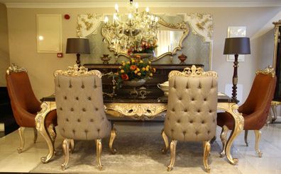 Casa Padrino Luxus Barock Esszimmer Set - 1 Esstisch & 6 Esszimmerstühle - Prunkvolle